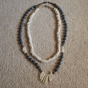 2 necklaces shell  and blue bead and shell